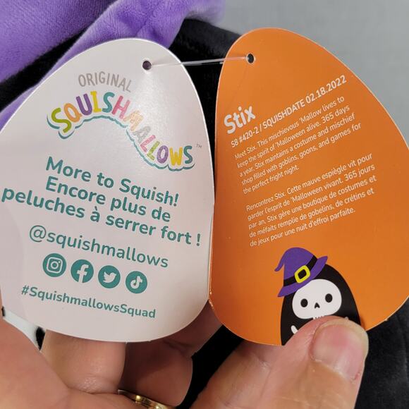 Squishmallows Stix Halloween Skeleton Plush 2022 Purple Witch Hat 10” With Tags - Picture 15 of 15
